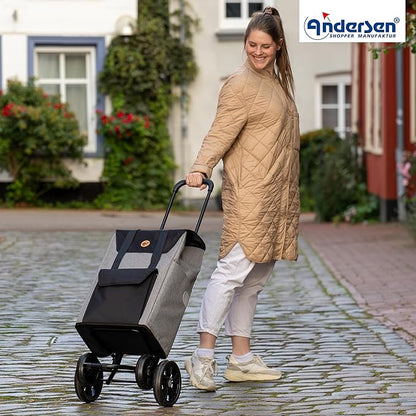 ANDERSEN Quattro Shopper Mira Grey 49L Shopping Trolley, Water-Repellent, Thermo, Height-Adjustable, Water-Repellent, Height-Adjustable