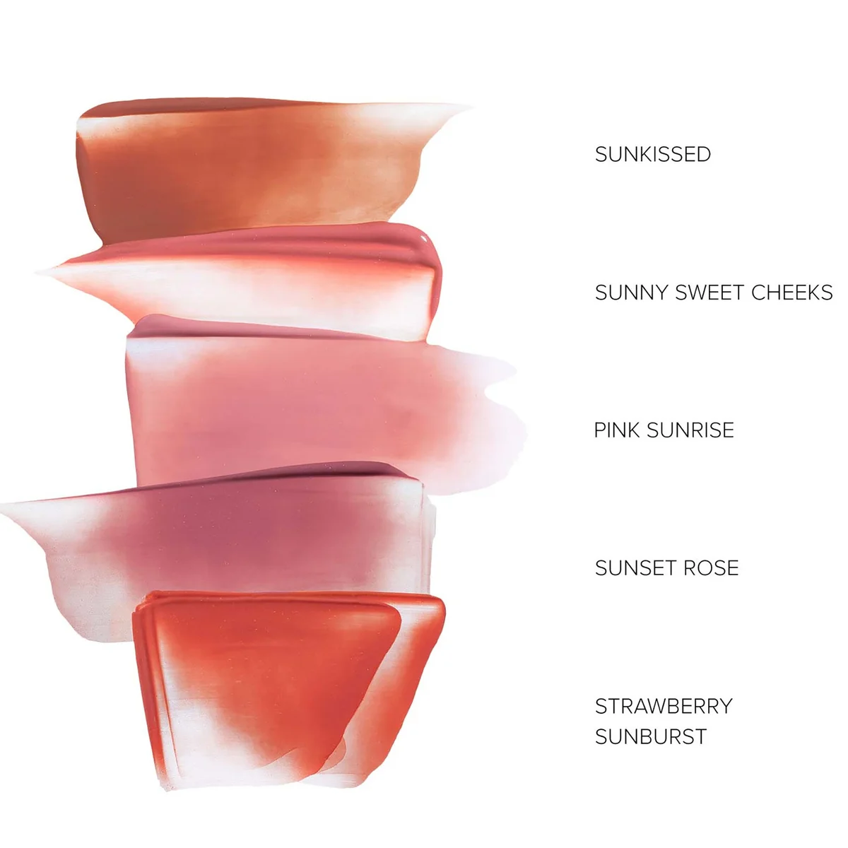 Stack of NUDESTIX Blush Tint colorful makeup products with color names on a white background