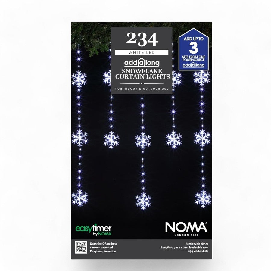 Noma - Easy Timer 234 LED Christmas Snowflake Curtain Lights Indoor Outdoor