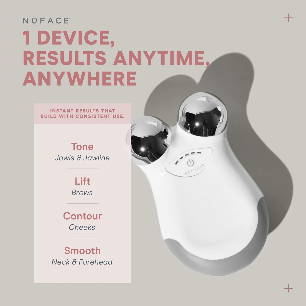 NuFACE device with text on a gray background