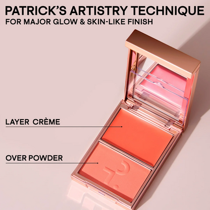 Makeup product with text on a light pink background
