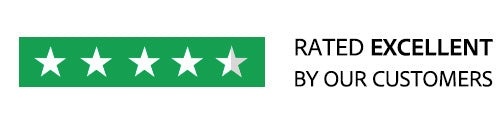 A green rectangular star rating graphic with five white stars and the text 'RATED EXCELLENT BY OUR CUSTOMERS' on a white background.