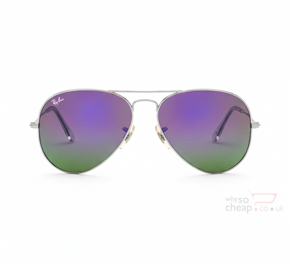 Ray-Ban Aviators RB3025 Flash Lens Mirrored Silver Purple Green, Silver Frame 58mm Lens
