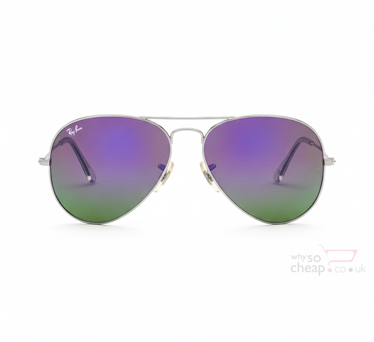 Ray-Ban Aviators RB3025 Flash Lens Mirrored Silver Purple Green, Silver Frame 58mm Lens