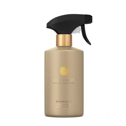 A Rituals London perfume spray bottle by Nuit Jasmin, featuring a matte champagne-gold bottle, a gold collar, and a black trigger spray nozzle, set against a solid white background.