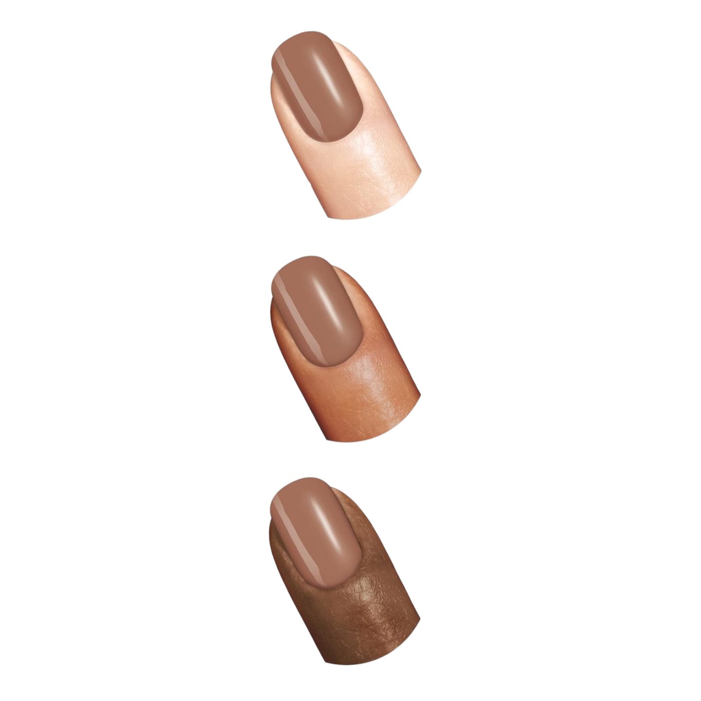 Three Sally Hansen Miracle Gel Nail Polish - Totem-Ly Yours nail polish swatches in beige, brown, and pink on a white background