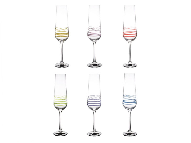 Set of 6 Bohemia Waves Crystal Champagne Glasses/Flutes 200ml Handmade