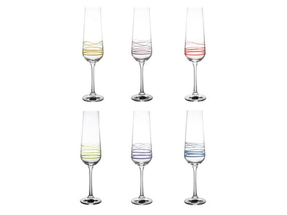 Set of 6 Bohemia Waves Crystal Champagne Glasses/Flutes 200ml Handmade