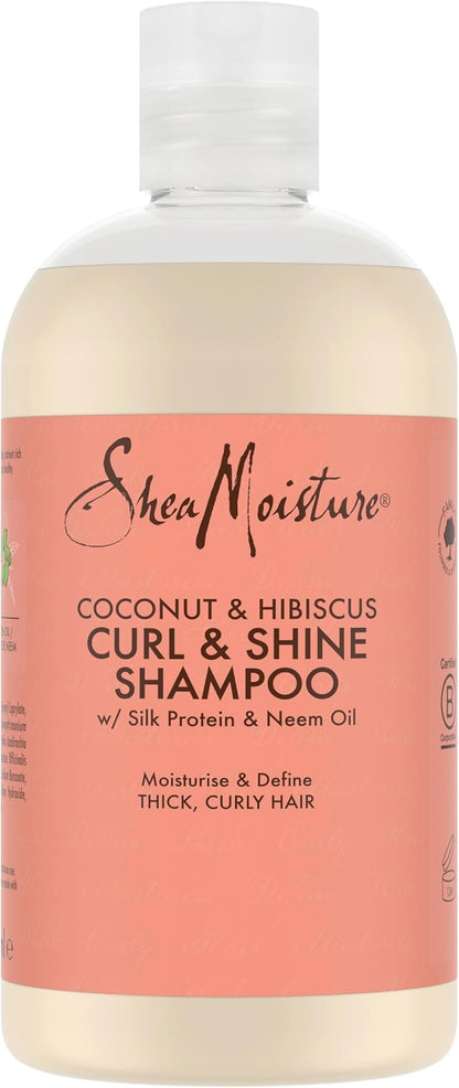 SheaMoisture Coconut & Hibiscus Curl & Shine Shampoo 379ml | Sulphate Free Natural Shampoo for Curly Hair | Coconut Hair Shampoo