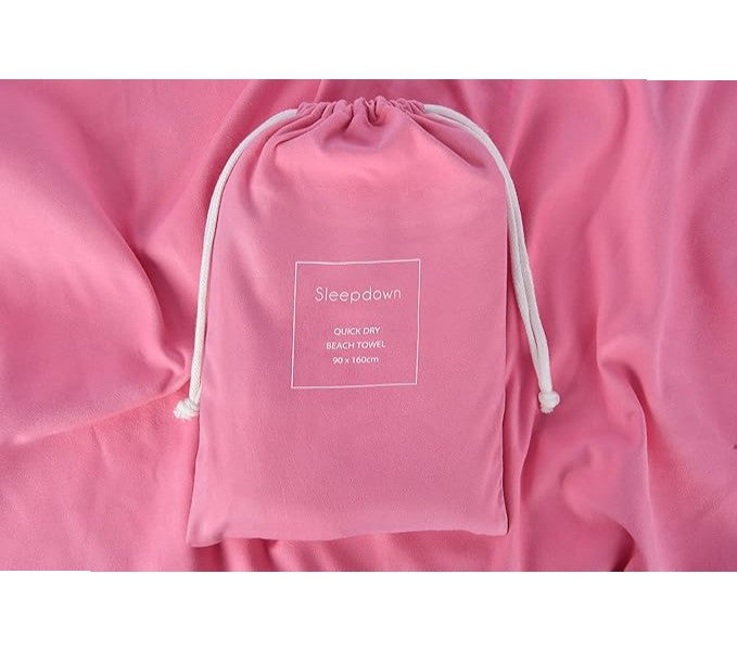 Sleepdown - Large Pink Quick Dry Beach Towel, Absorbent - Swimming Travel Camping with Bag - 160x90cm