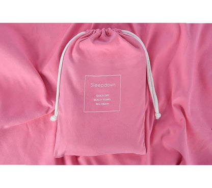 Sleepdown - Large Pink Quick Dry Beach Towel, Absorbent - Swimming Travel Camping with Bag - 160x90cm