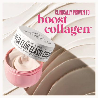 Jar of cream with text 'Clinically proven to boost collagen' on a light background