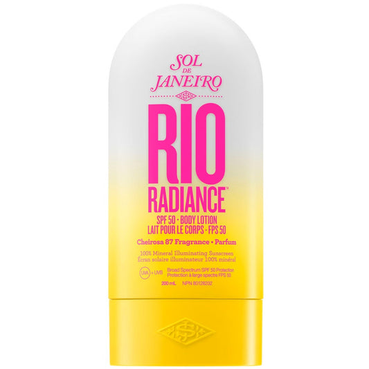 Rio Radiance SPF 50 body lotion by Sol de Janeiro on a white background