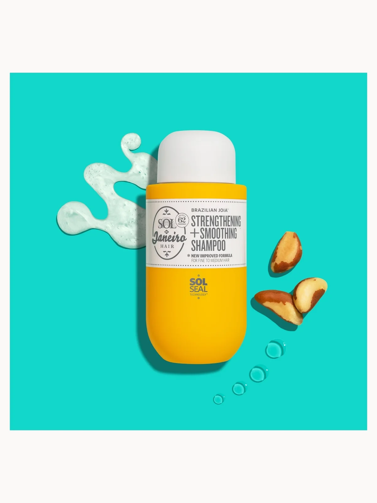 Shampoo bottle with a yellow label on a blue background