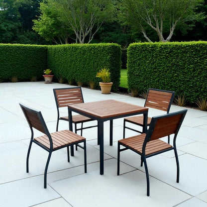 Premium 4 Seater Hardwood Outdoor Garden Patio Dining Set With Metal Frame – Square Table Stackable ChaIrs Brackenstyle Dorset