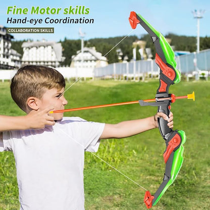 TEMI LED Bow and Arrow Set for Kids – 2 Bows, 20 Suction Arrows, Quivers & Targets – Light-Up Archery Toy for Boys & Girls Ages 3–12 – Outdoor Game