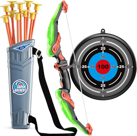TEMI LED Super Archery Kit Kids Bow and Arrow Toy with Light, Suction Cup Arrows for Boy and Girl Ages 3-12