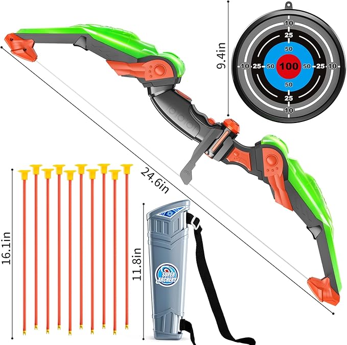 TEMI LED Super Archery Kit Kids Bow and Arrow Toy with Light, Suction Cup Arrows for Boy and Girl Ages 3-12