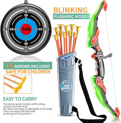 TEMI LED Super Archery Kit Kids Bow and Arrow Toy with Light, Suction Cup Arrows for Boy and Girl Ages 3-12