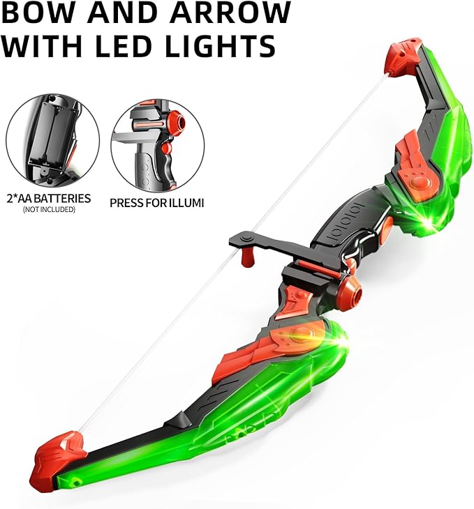 TEMI LED Super Archery Kit Kids Bow and Arrow Toy with Light, Suction Cup Arrows for Boy and Girl Ages 3-12