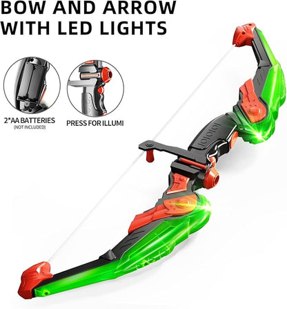 TEMI LED Super Archery Kit Kids Bow and Arrow Toy with Light, Suction Cup Arrows for Boy and Girl Ages 3-12