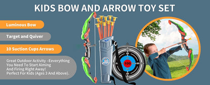 TEMI LED Super Archery Kit Kids Bow and Arrow Toy with Light, Suction Cup Arrows for Boy and Girl Ages 3-12