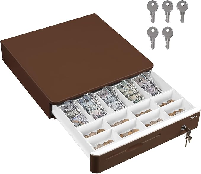 Tera Automatic 16-Inch Cash Drawer with Micro Switch, 5 Bill & 8 Coin Compartments