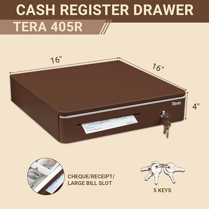 Tera Automatic 16-Inch Cash Drawer with Micro Switch, 5 Bill & 8 Coin Compartments
