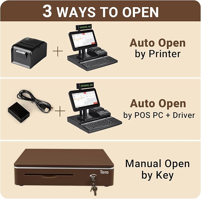 Tera Automatic 16-Inch Cash Drawer with Micro Switch, 5 Bill & 8 Coin Compartments