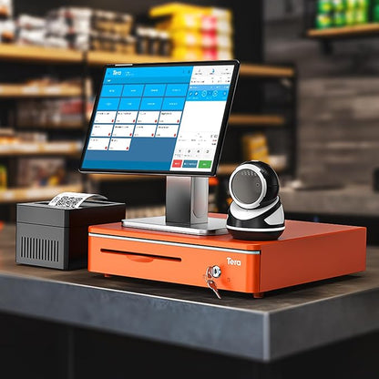 Tera Automatic 16-Inch Cash Drawer with Micro Switch, 5 Bill & 8 Coin Compartments - Orange