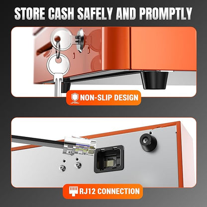 Tera Automatic 16-Inch Cash Drawer with Micro Switch, 5 Bill & 8 Coin Compartments - Orange