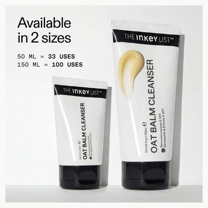 Two tubes of The Inkey List Oat Balm Cleanser with size information on a white background.