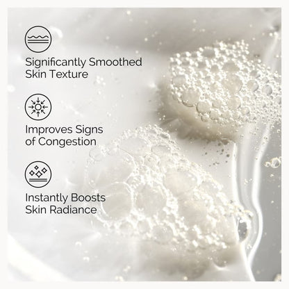 Skincare product with text highlighting benefits on a white background
