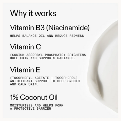 List of skincare ingredients with their benefits on a white background