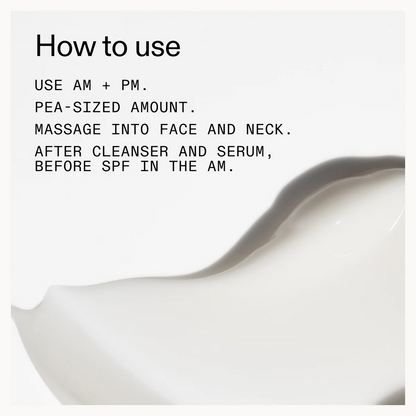White abstract cream smudge with text on how to use a product, on a white background