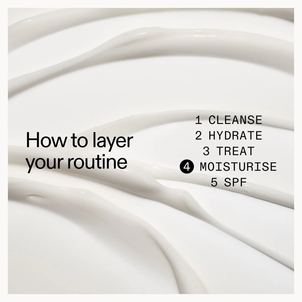 Skincare routine steps with white cream texture