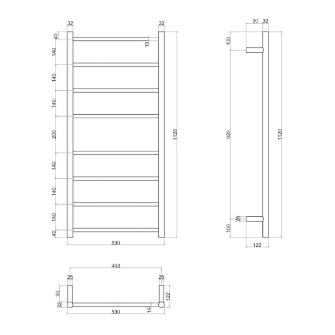 ThermoSphere Heated Towel Rail Polished Stainless Steel 1120 x 530mm | Polished Chrome Electric Bathroom Radiator