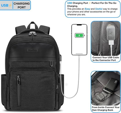 Urban4Design Laptop Backpack with USB Charging Port – 15.6 Inch, Travel, Work Rucksack for Men & Women, Water Resistant - Blue