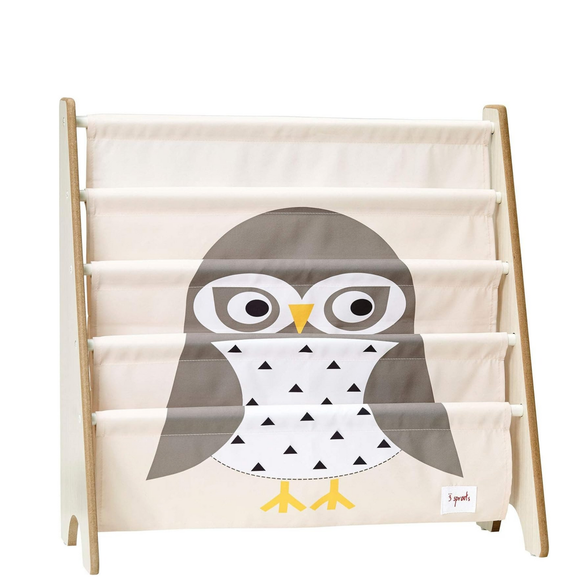 3 Sprouts Kids Bookshelf - 4-Tier Front-Facing Book Storage Organiser for Nursery & Playroom - Owl