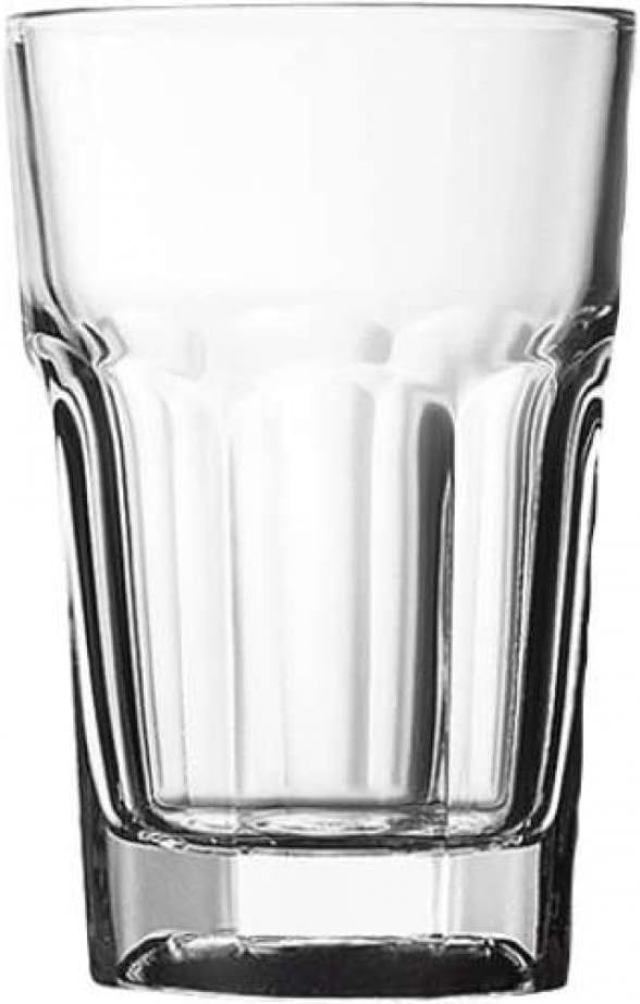 Clear glass tumbler on a white background