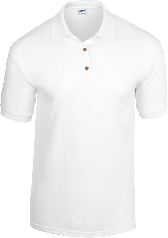 Adult DryBlend Short Sleeve Polo Shirt - White - Size M ONLY