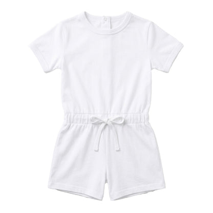 Girls Sleeveless Cotton Playsuit - White