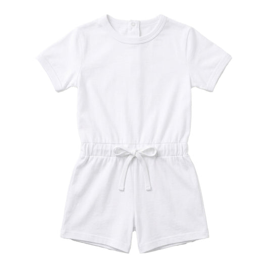 Girls Sleeveless Cotton Playsuit - White