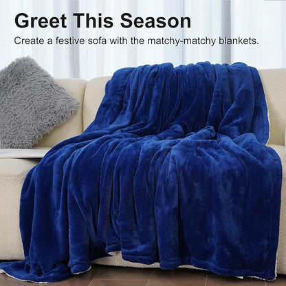Winthome Queen Sized Blue Sherpa Fleece Throw Blanket (Blue, 228x228cm)