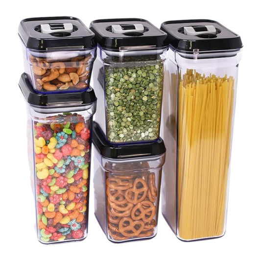 Zeppoli Airtight Food Storage Containers - BPA-Free Clear Plastic with Black Lids - Set 5 Piece