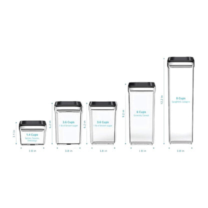 Zeppoli Airtight Food Storage Containers - BPA-Free Clear Plastic with Black Lids - Set 5 Piece