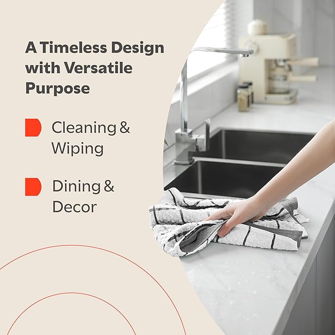 Zeppoli Kitchen Towels 12 Pack 38 x 63.5cm - 100% Cotton Dobby Weave Dish Towels & Cleaning