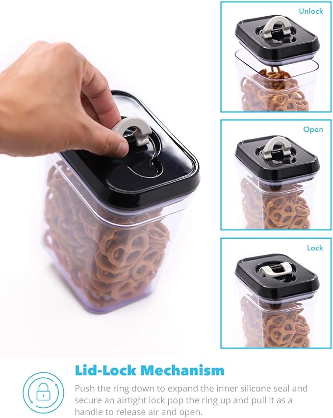 Zeppoli Airtight Food Storage Containers - BPA-Free Clear Plastic with Black Lids - Set 5 Piece