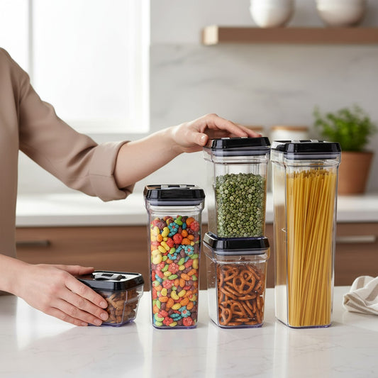 Zeppoli Airtight Food Storage Containers - BPA-Free Clear Plastic with Black Lids - Set 5 Piece