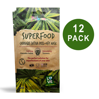 7th Heaven Superfood Cannabis Sativa Peel-Off Face Mask, Calming & Stimulating with Turmeric & Hemp Seed Oil for Deep Pore Cleansing - 12 Pack